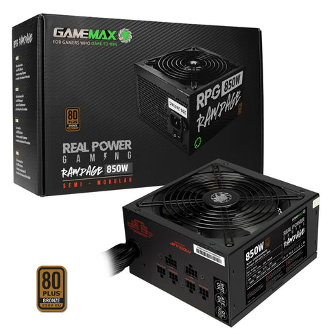 GAMEMAX RPG Rampage 850W PSU, 140mm Ultra Silent Fan, 80 PLUS Bronze, Semi Modular, Flat Black Cables, Japanese TK Main Capacitor Fitted